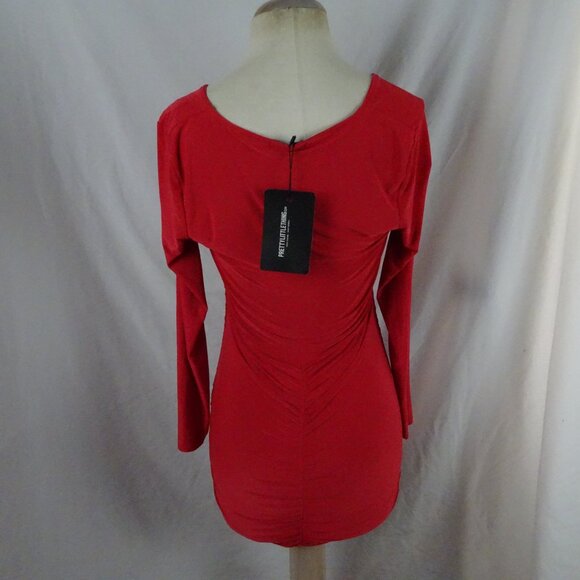 Pretty Little Thing Red Slinky Ruched Mini Dress Size 6 - Picture 4 of 9